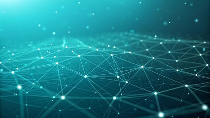 Abstract Digital Network Background with Connected Dots and Lines in Teal