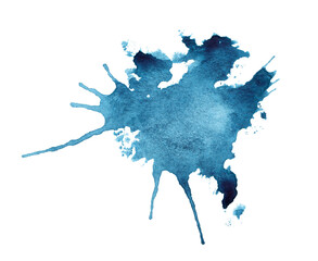 Abstract blue watercolor splash isolated on white background. Hand drawn watercolor spot for logo or text	