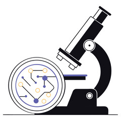 Vector art of microscope examining a circuit board pattern