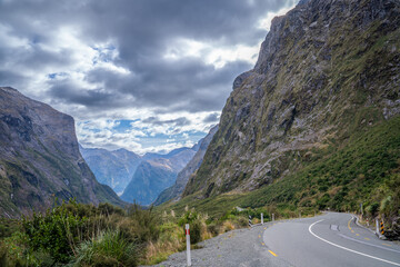 Naklejka premium Amazing and famous beautiful place where tourist can see wonderful nature Fiord ,sound ,waterfalls , kea , cruise Milford sound south island New Zealand 