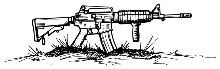 Hand Drawn M4 Assault Rifle in the Grass