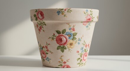 Floral pattern flower pot with roses design isolated on white background