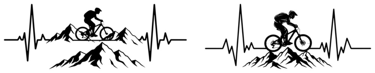 Mountain Biker Heartbeat EKG Pulse Line