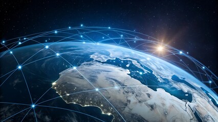 Global network connection over the Earth planet representing worldwide communication and technology
