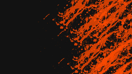 Orange paint splatter on black background abstract art design wallpaper backdrop texture graphic illustration