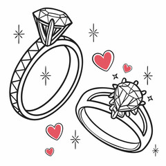 Engagement rings, wedding ring vector set, diamond icon Vector illustration of love and marriage symbols, perfect for wedding invitations, romantic designs, and jewelry branding