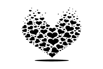 Black hearts scattered forming a larger heart shape love