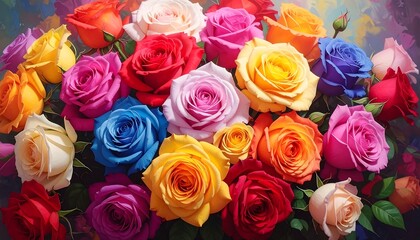 Colorful rose bouquet close-up