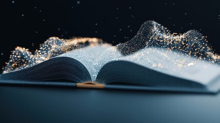 Book Data Visualization A close up of an open book icon with intricate data patterns and infographics emerging from the pages, visualizing the complex information and insights contained within.