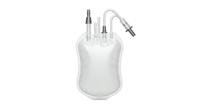 Transparent Medical Blood Bag with Tubes Isolated on Black