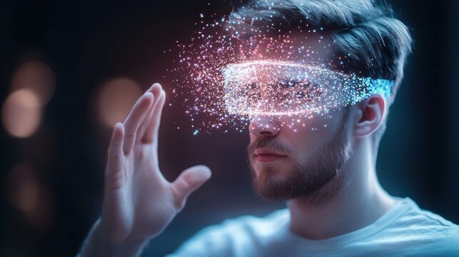 innovative Holographic Interface or Screen Futuristic user interface with holographic displays and interactive elements, representing virtual reality, augmented reality, and cutting edge technology.