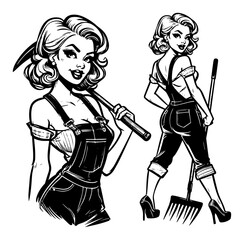 Retro Pin Up Girl as a Farmer or Gardener