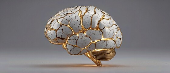 Futuristic stylized brain sculpture with neural network textures on a neutral background.