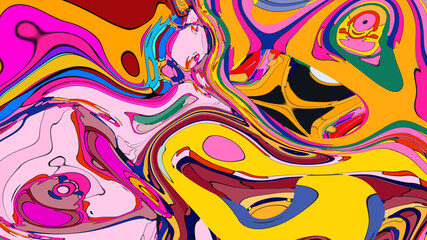 Psychedelic Fluid Rainbow Background with Vibrant Swirls and Trippy Gradient Colors for EDM and Festival Design