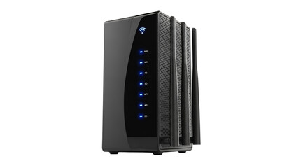 Modern Black Wireless Router with Blue Indicators