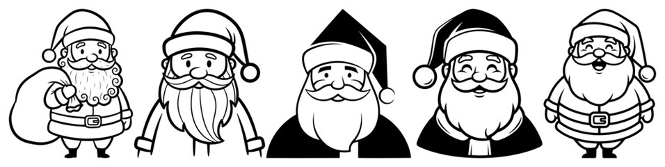 Set of Santa Claus Head Icons in Different Styles