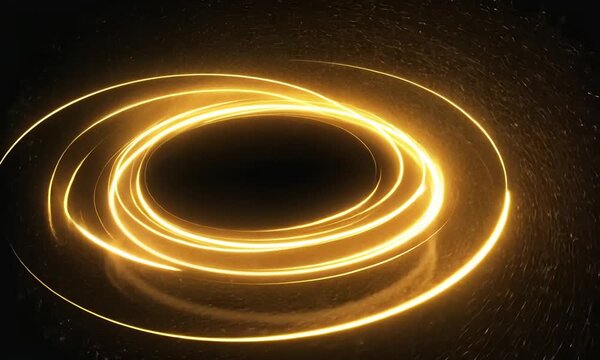 Swirling golden light trails forming an oval shape on a dark textured background yellow