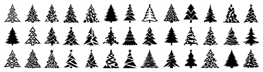 Large Set of Stylized Christmas Tree Silhouettes