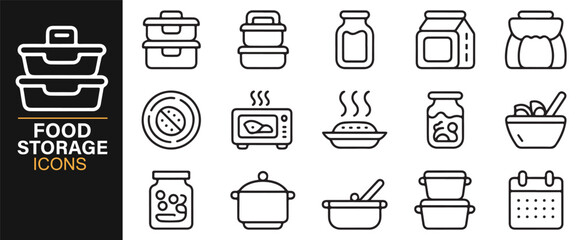 Food preservation icon pack – jars, containers, and kitchen storage line art collection