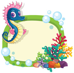 Colorful Seahorse with Coral Frame and Bubbles Illustration