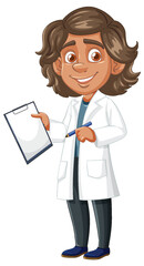 Smiling Scientist Holding Clipboard and Pen Illustration