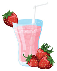 Glass of Strawberry Milkshake with Fresh Strawberries and Straw