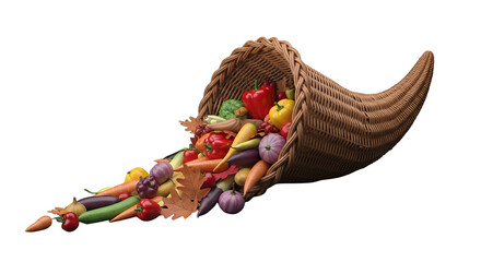 Harvest Cornucopia with Fresh Vegetables on Black Background Transparent