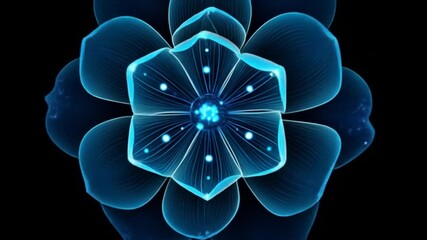 Abstract digital art featuring a radiant blue flower with luminous details