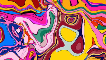 Psychedelic Fluid Rainbow Background with Vibrant Swirls and Trippy Gradient Colors for EDM and Festival Design