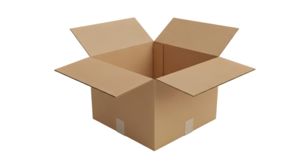 Open cardboard box ready for shipping, moving, or storage needs, perfect for e-commerce, logistics, and packaging visuals, showcasing organization.