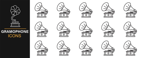 Gramophone icon pack – phonograph illustrations for retro sound, vintage audio, and classic music