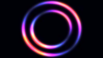 Abstract glowing neon circles with vibrant purple and orange light trails