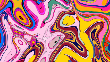Psychedelic Fluid Rainbow Background with Vibrant Swirls and Trippy Gradient Colors for EDM and Festival Design