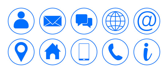 Collection of blue contact icons isolated on transparent background