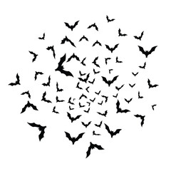 Swarm of Bats. flock. Halloween, Cut Out, Flying Bats Silhouette Vector â€“ Halloween Spooky Night Background with Bat Swarm