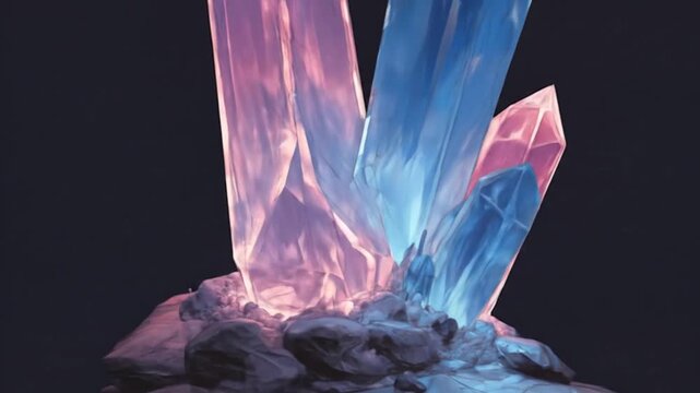 Abstract crystal formation with light and shadow on dark background