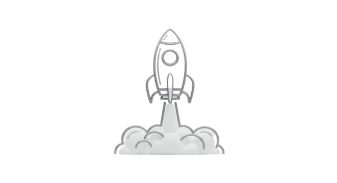 3D Outline Rocket Launch Icon Transparent Background - Powered by Adobe