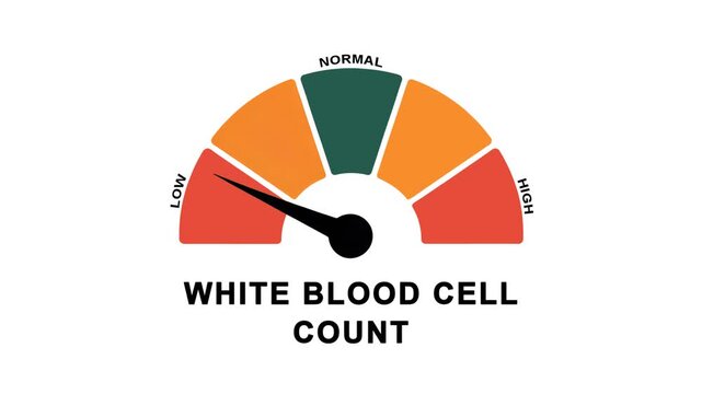 Animated white blood cell count meter showing movement from low level to normal level, ideal for medical, immunity, infection, and health monitoring concepts