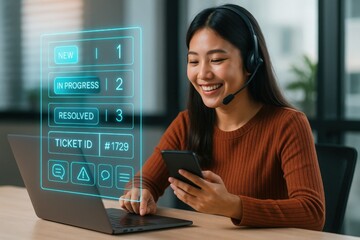 Customer support interaction remote office digital communication professional environment engaging viewpoint efficient workflow