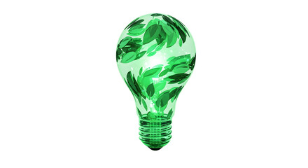 Embrace eco-friendly innovation with this vibrant green lightbulb filled with leaves, a symbol of sustainable energy and environmental awareness for a greener future