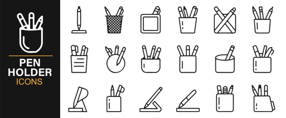 Cup and container icon pack for stationery, writing tools, and school desk accessories