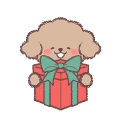 プレゼントをもらって喜ぶトイプードル