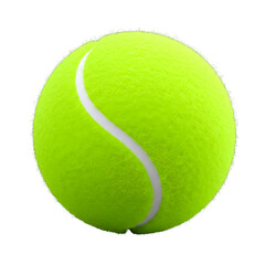 Bright neon green tennis ball with white curved seam isolated on transparent background