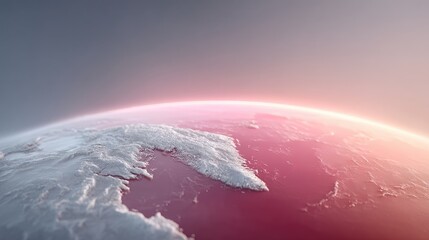 Close Up Of A Futuristic Glowing Earth Hologram With Pink And White Tones In A Gray Background