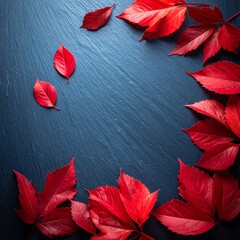 Autumn leaves frame on dark slate