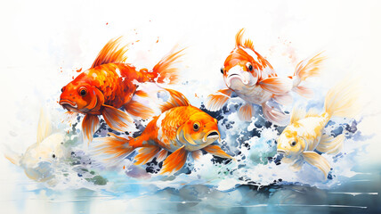Koi fish are fresh, swimming in nature, and there are beautiful flowers.