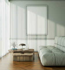 Large luxury modern bright interiors Living room mockup illustration 3D rendering image