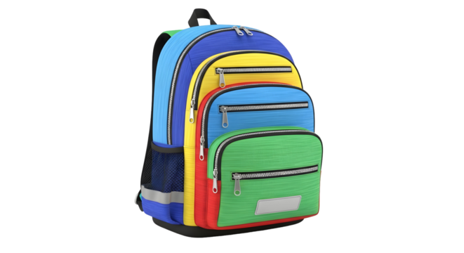 Vibrant, colorful backpack ready for school days and adventures, perfect for students seeking stylish and functional storage with a modern aesthetic