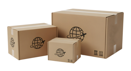 Global shipping solution with cardboard boxes ready for delivery, representing worldwide logistics, import and export business, and international trade