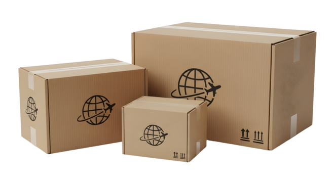 Global shipping solution with cardboard boxes ready for delivery, representing worldwide logistics, import and export business, and international trade